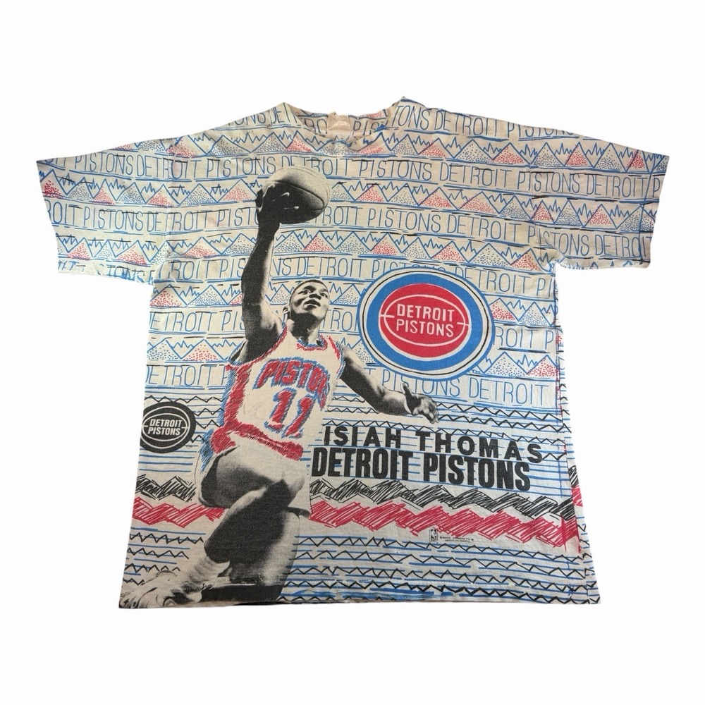 Vintage Magic Johnson T's Isiah Thomas AOP Shirt Detroit Pistons Size L 21x25.5